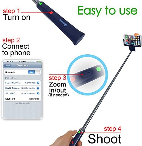 Selfie Stick, Ipoq 2015 New Updated Self-Portrait Monopod Extendable Bluetooth Selfie Stick, FREE Bonuses with Built-in Wireless Remote Shutter for iPhone 6, 6 plus, 5, 5s, 5c, Amazon and Android Phones. Zoom Function for Samsung. Adjustable Mount Phone Holder (Blue)
