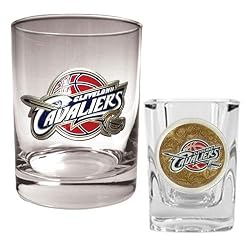 Cleveland Cavaliers NBA Rocks Glass & Square Shot Glass Set - Primary Logo by Great American Products