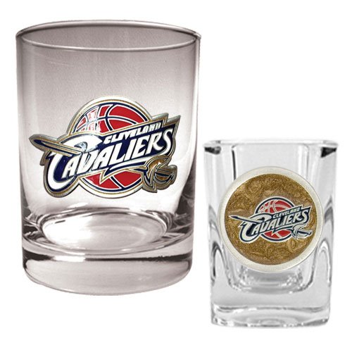 Cleveland Cavaliers NBA Rocks Glass & Square Shot Glass Set - Primary Logo