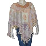 Womens Poncho Outerwear Wool in Jacquard Design 40 x 40 inches (pnch289)