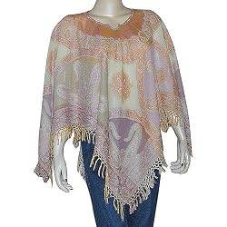 Womens Poncho Outerwear Wool in Jacquard Design 40 x 40 inches (pnch289)