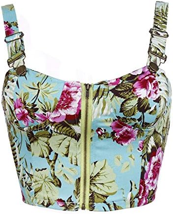Zeagoo Women's Cute Summer Floral Front Zipper Strap Crop Top Tank Vest