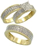 14k Yellow Gold Trio 3-Piece His (7mm) & Hers (6mm; 7mm) Wedding Band Set, w/ 0.50 Carat Brilliant Cut Diamonds; (Men's Size 9 to 12; Ladies' Size 6 to 8)