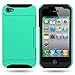 CoverON Hybrid Dual Layer Case with Credit Card Holder for APPLE IPHONE 4 4S - TEAL Hard BLACK Soft Silicone