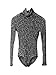 Persun Women's Dark Grey Turtleneck long sleeve Mixed Cable Knitted Bodysuit