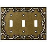 Brainerd 126350 Casual French Lace Triple Toggle Switch Wall Plate / Switch Plate / Cover, Burnished Antique Brass