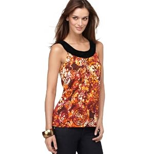 Buy AGB Top, Beaded Floral Medallion Print Cutaway Tank by AGB