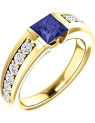 18K Yellow Gold 5.00x5.00mm Princess Cut Tanzanite and Diamond Ring -- LIFETIME WARRANTY