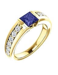 10K Yellow Gold 5.00x5.00mm Princess Cut Tanzanite and Diamond Ring -- LIFETIME WARRANTY