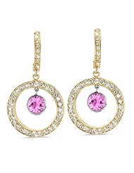 Twin Circle Pave Diamond Earrings In 18K Yellow Gold With A 0.70 ct. Genuine pink-sapphire Center Stone.