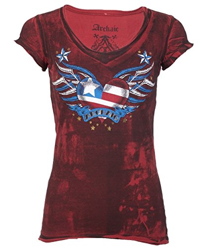 Archaic AFFLICTION Women T-Shirt AMERICAN LOVER Biker USA FLAG Sinful