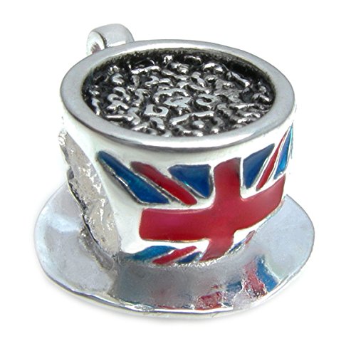 Queenberry Sterling Silver British Tea Cup Flag Enamel European Style Bead Charm