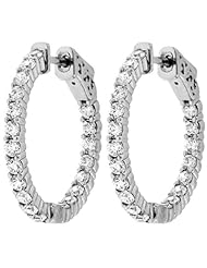 2.00 ct. tw Round Cut Diamond Inside Outside Hoop Earrings - F-G VS2 - 18 Kt. White Gold