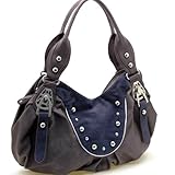 Designer Inspired Synthetic Leather Fashion studs decorated shoulder bag - Grey / Blue