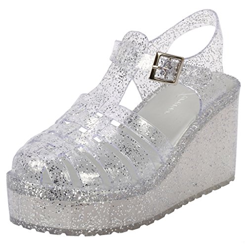 Coshare Women's Fashion T-Strap Retro Jellies Flatform Platform Wedge Sandals
