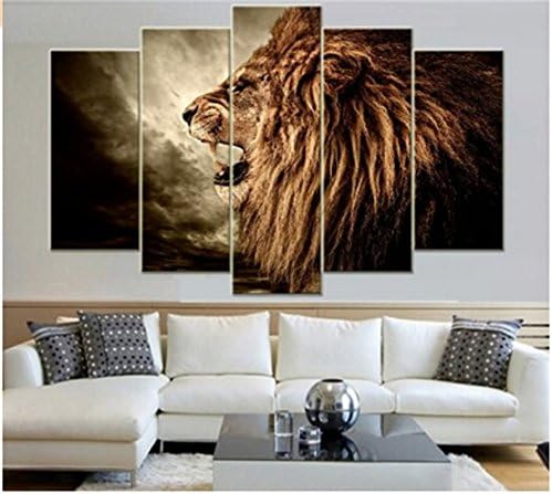 5-piece New Arrival Roaring Lion Pictures Printing on Canvas Hot Sale Modern Art Painting for Living Room Decor (NO Frame) (30x60cmx2p+30x75cmx2p+30x90cmx1p)