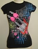 Celebrity Babe Womens Skull Guitar & Roses Print T-Shirt