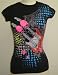Celebrity Babe Womens Skull Guitar & Roses Print T-Shirt