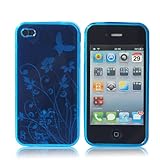 Butterfly TPU Silicone Case Cover for Apple iPhone 4 4G AT&T Light Blue
