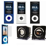 New Apple iPod Nano 5 Package Deal with 3 Skins (Black, White, Blue) + Premium LCD Protector + MD-708 Sapphire TruSurround Portable Speaker