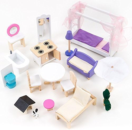 Mamakiddies Wooden Barbie Dolls House Furniture Set (17 Pieces) by MAMAKIDDIES