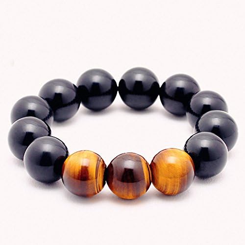 Juanerjie Jewelry Men's Tiger Eye Stone Obsidian Crystal Charm Bracelet (10mm beads)