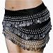Sporting Goods : SEXY BELLY DANCER COSTUME HIP SCARF - BLACK WITH SILVER COINS