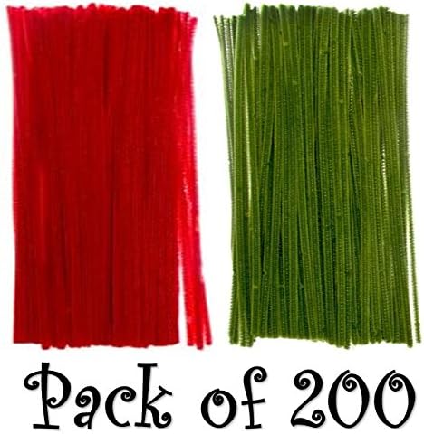 Chenille Stems 6mm 12-inch, 200pc-100/pkg Red, 100/pkg Green