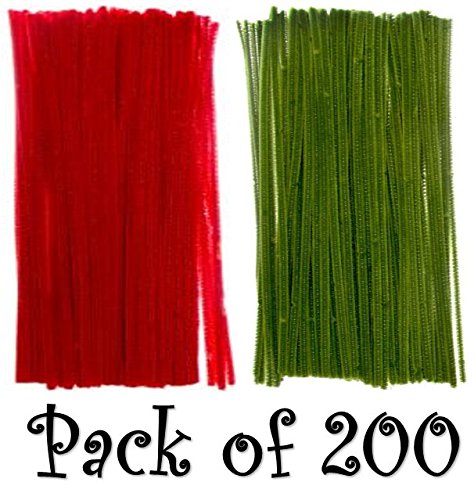 Chenille Stems 6mm 12-inch, 200pc-100/pkg Red, 100/pkg Green