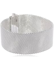 Italian Rhodium Plated Sterling Silver Popcorn Mesh Bracelet, 7.5"