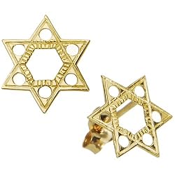 14k Yellow Gold Jewish Star of David Stud Earrings