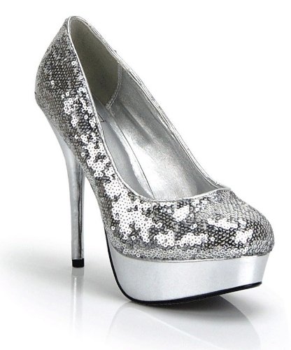 SILVER SEQUINS Closed Toe PLATFORM PUMP Heels