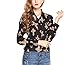 Promithi Womens Long Sleeve Lip Printing Lapel Chiffon Shirt Bottom Shirt