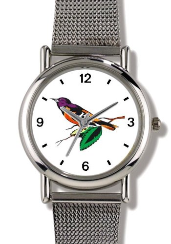 Oriole Bird Animal - WATCHBUDDY® ELITE Chrome-Plated Metal Alloy Watch with Metal Mesh Strap-Size-Small ( Standard Women's Size )