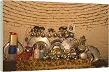 Kitchen ware inside beehive house built of brick and mud - 20 Inch Canvas Print (51cm) by Robert Harding
