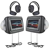 Power Acoustik HDVD-9BK 8.8-Inch Pre-Loaded Universal Headrest Monitors with Twin DVD Combo and Headphones (Black)