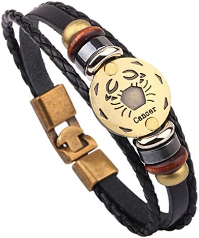 Mens Legend Cool Fashion Copper Alloy Braided Rope Leather Bracelets 12 Horoscope Zodiac Lucky Women Men (Cancer)