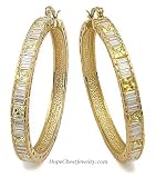 Cubic Zirconia Earrings - Medium Size 14kt Gold Plated Princess & Brilliant CZ Hoop Earrings