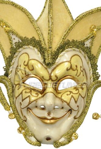Vintage Venetian Royal "Smiley" Jester Design Laser Cut Material Masquerade Mask for Mardi Gras or Halloween - Gold