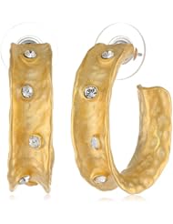 Kenneth Jay Lane Satin Gold and Crystal Hoop Earrings