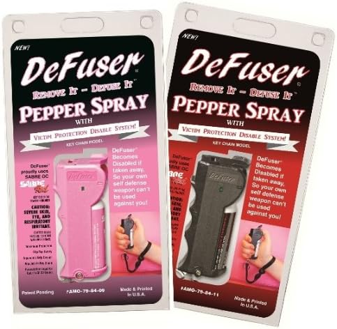 DeFuser Pepper Spray Bundle - Lot of 2 units - 1/2 oz Keychain Pepper Sprays in Black and Pink (1 ea)