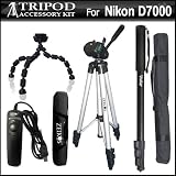 Tripod Kit Compatible With The Nikon D7000 Includes 50 Inch Pro Tripod + 67 Inch Monopod + Flexible Gripster + Remote Shutter Release