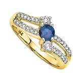 3 Diamond Anniversary Ring 1/4 ct. in 14K Yellow Gold with Blue Center Diamond