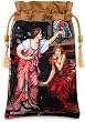 Baba Studio "Queen Eleanor and Fair Rosamund" drawstring bag. Satin print with pure silk. Taupe.