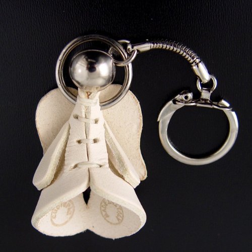 ANGELO - Angel Italian Leather Key Chain , White