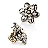 Large Crystal Flower Fashion Ring Antique Gold & Hematite