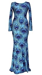 General Print Ankle Length Floor Length Long Sleeves Stretchy Round Neck Polyester Mermaid Bodycon Dress/Jumpsuit 