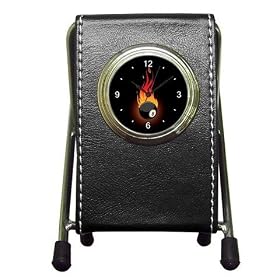 Pen Holder Desk Clock of Flaming 8 Ball (Billiards, Pool Table Balls, Magic 8 Ball, Snooker, 9...