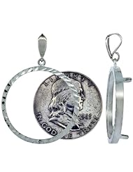 Sterling Silver 30 mm Half Dollar (50 Cents) Coin Frame Bezel Pendant w/ Diamond Cut Finish (COIN is NOT Included)