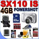 Canon Powershot SX110 IS (2666B001) 9.0MP 10x Optical Zoom Digital Camera (Silver) BigVALUEInc Accessory Saver 4GB NiMH Bundle + MORE